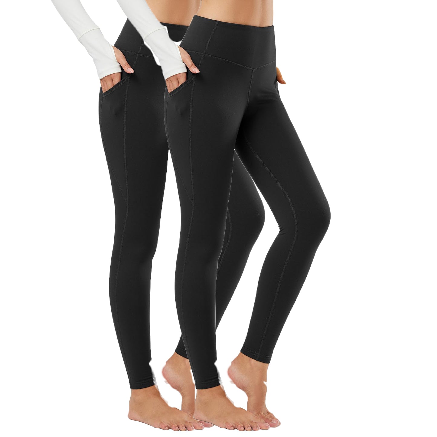 Rosvigor 2 Pack Fleece Lined Yoga Leggings for Women High Waisted Tummy Control Thermal Workout Leggings Winter Warm Pants with Pockets