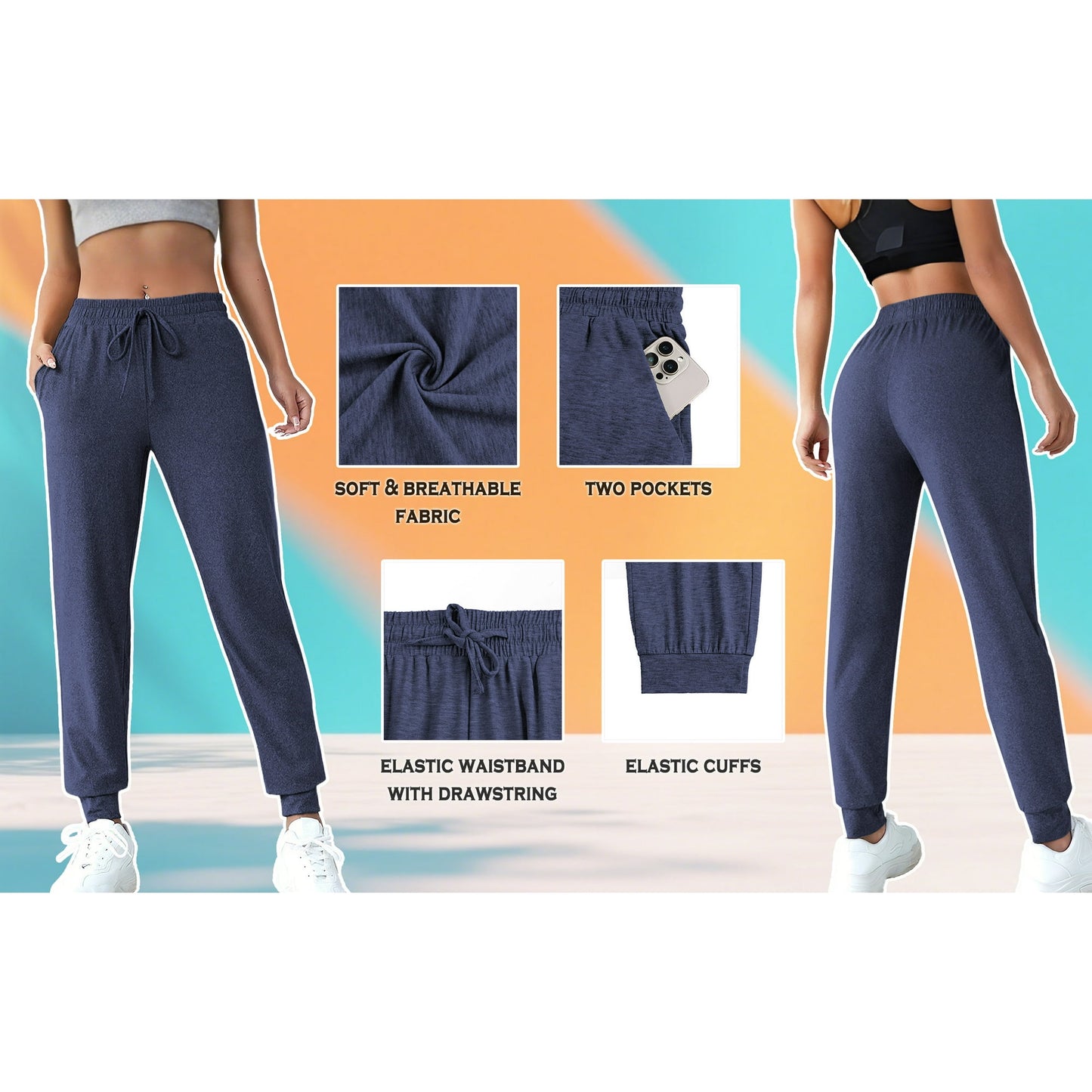 Rosvigor Joggers for Women Elastic Waist Sweatpants Tapered Pants Workout Lounge Trousers with Pockets