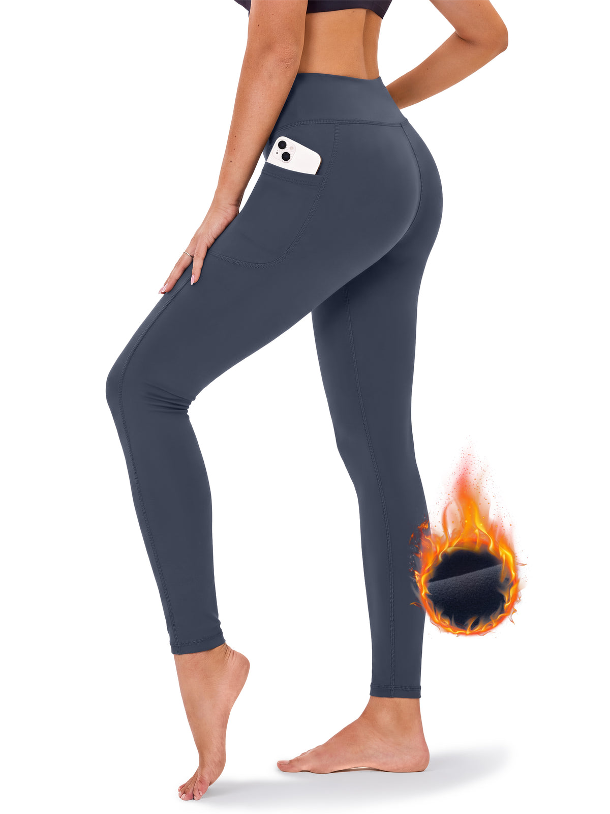 Rosvigor Fleece Lined Yoga Leggings for Women High Waisted Tummy Control Thermal Workout Leggings Winter Warm Pants with Pockets