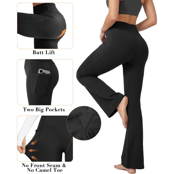 VivaYoga Flare Yoga Pants for Women High Waisted Leggings Tummy Control Workout Pants No Front Seam Trousers with Pockets