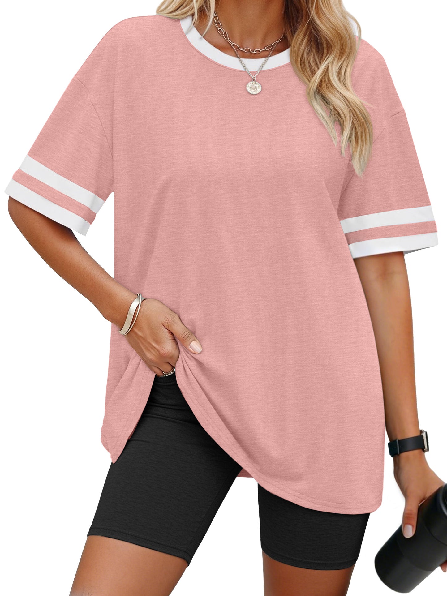 Rosvigor Women Workout Tops Loose Fit Color Block Shirts for Women Shirts Activewear Tops Summer Blouses