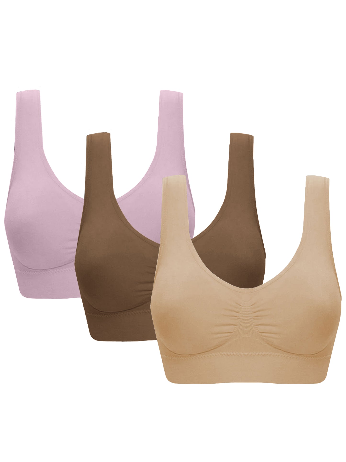 Rosvigor 3 Pack Sports Bra for Women Seamless Wirefree Bras Women Comfort Bra with Removable Pads