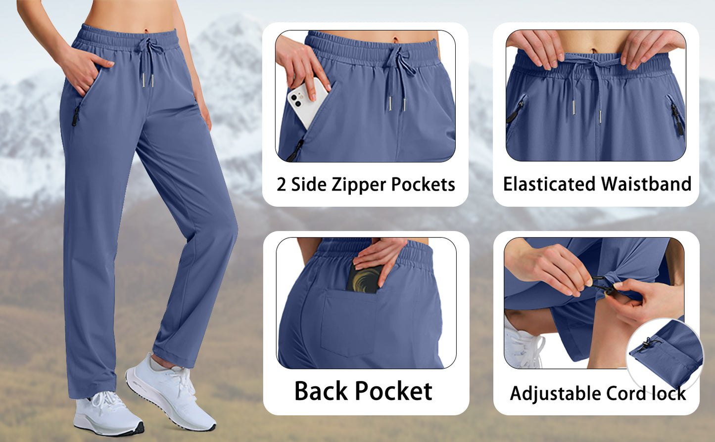 Rosvigor Womens Hiking Pants Quick Dry Cargo Joggers Lightweight Athletic Pants Casual Travel Trousers