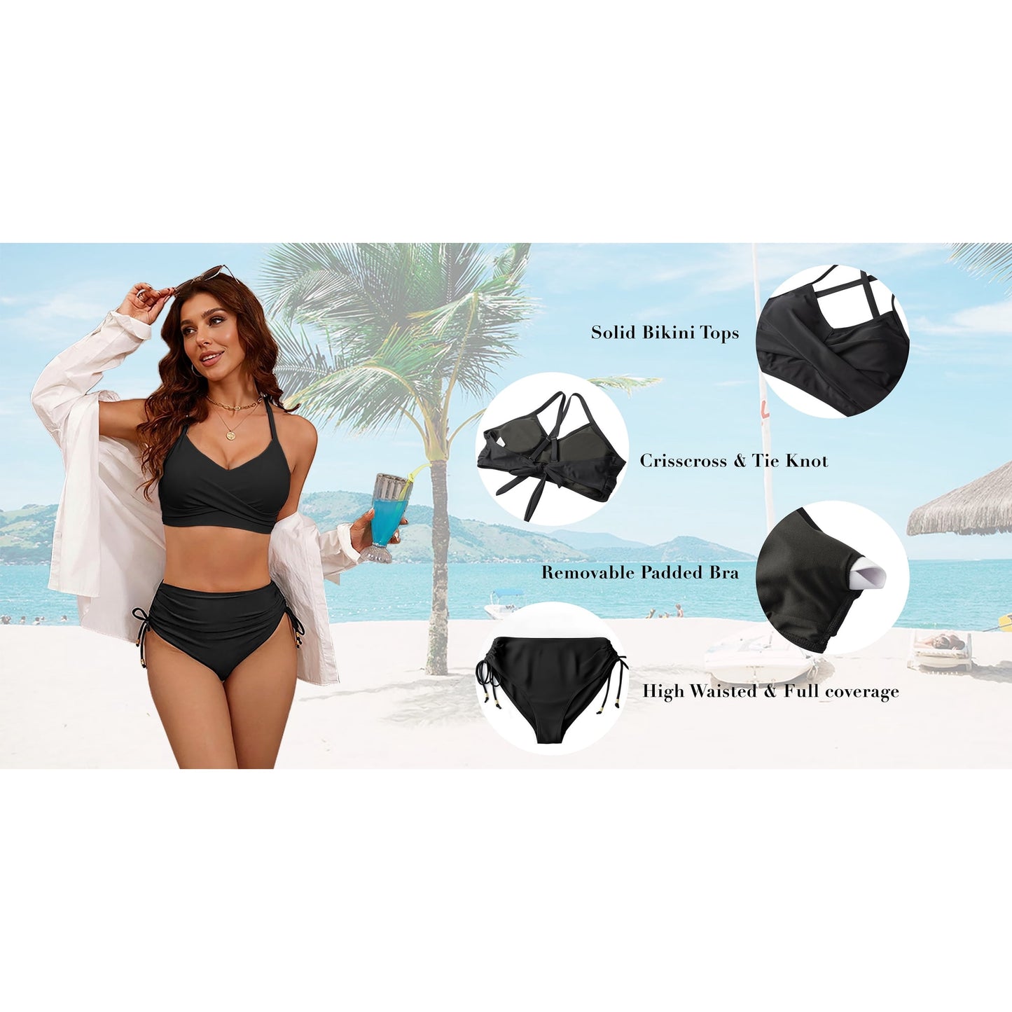 Rosvigor Bathing Suits for Women High Waisted Bikini Sets Two Piece Swimsuits Color Block Bikini Swimwear