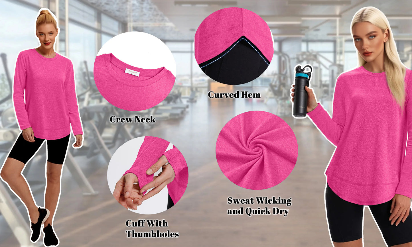 Rosvigor Womens Workout Tops Long Sleeve Tee Shirts Quick Dry Athletic Shirts Women Loose Gym Running Tops