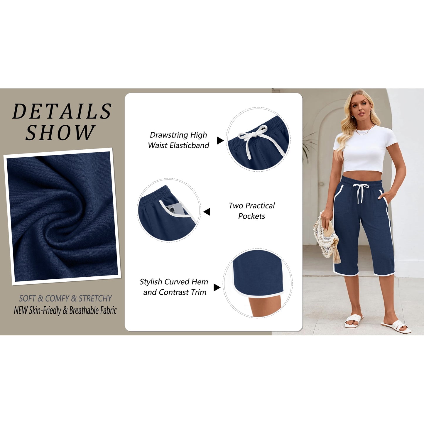 Rosvigor Capris Pants for Women High Waisted Lightweight Pants Summer Casual Joggers with Pockets