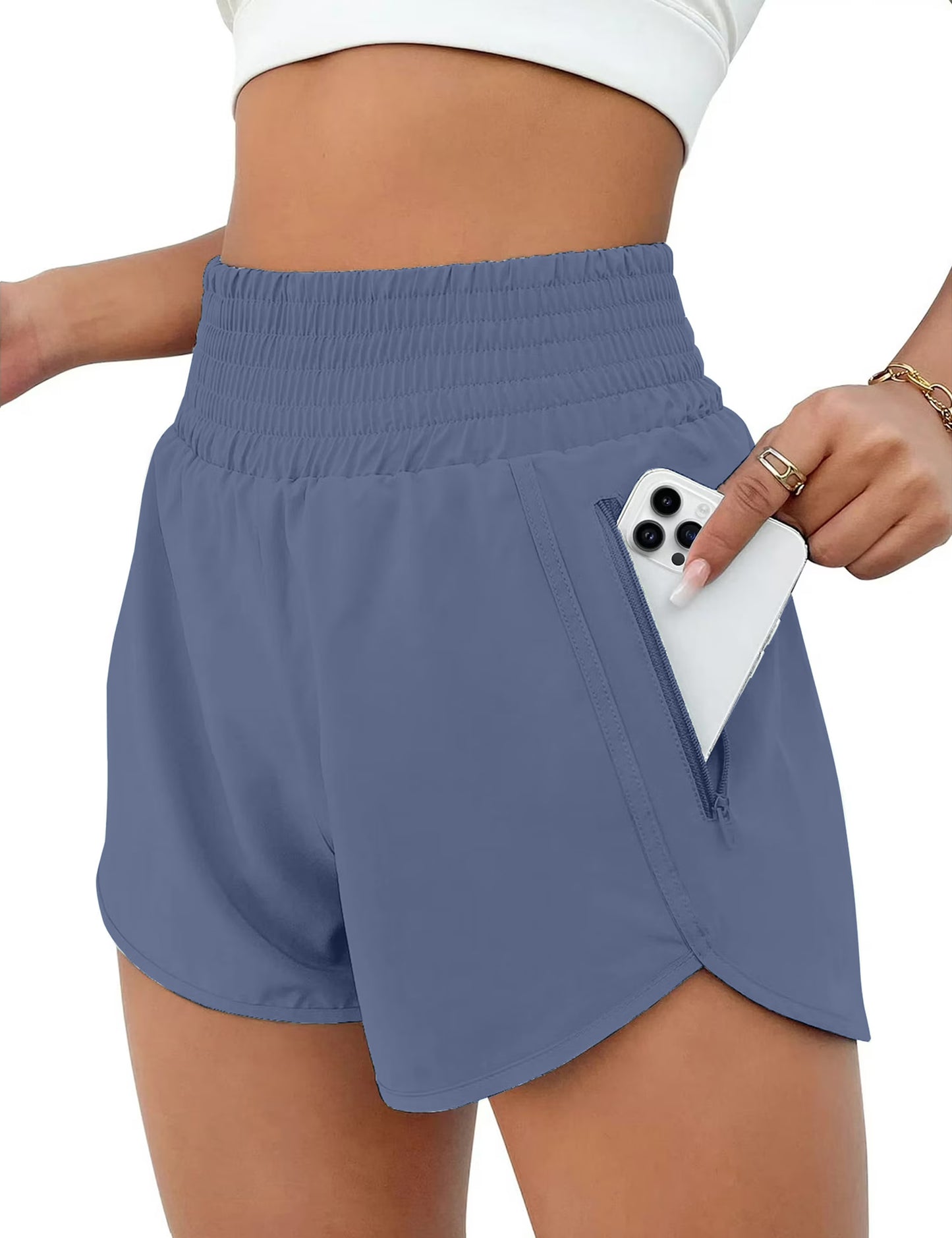 Rosvigor Womens Athletic Shorts High Waisted Running Shorts Gym Workout Shorts with Pockets