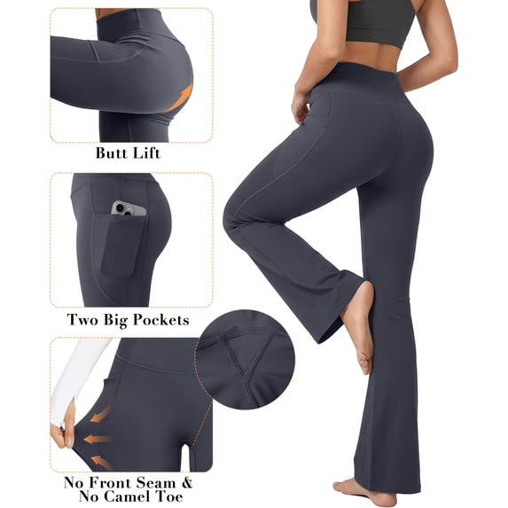Rosvigor 2 Pack Plus Size Flare Yoga Pants for Women High Waisted Leggings Tummy Control Workout Pants No Front Seam Trousers with Pockets