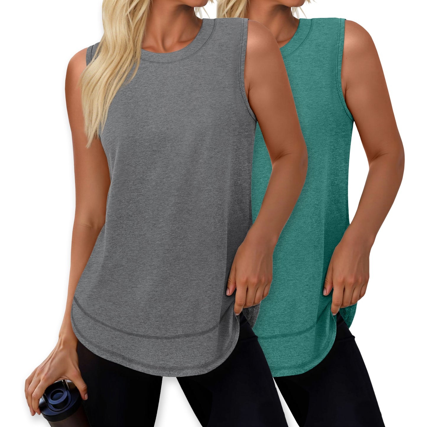 Rosvigior 2 Pack Womens Workout Tank Tops Lightweight Sleeveless Shirts for Women Loose Fit Tops for Athletic Running Tennis Yoga