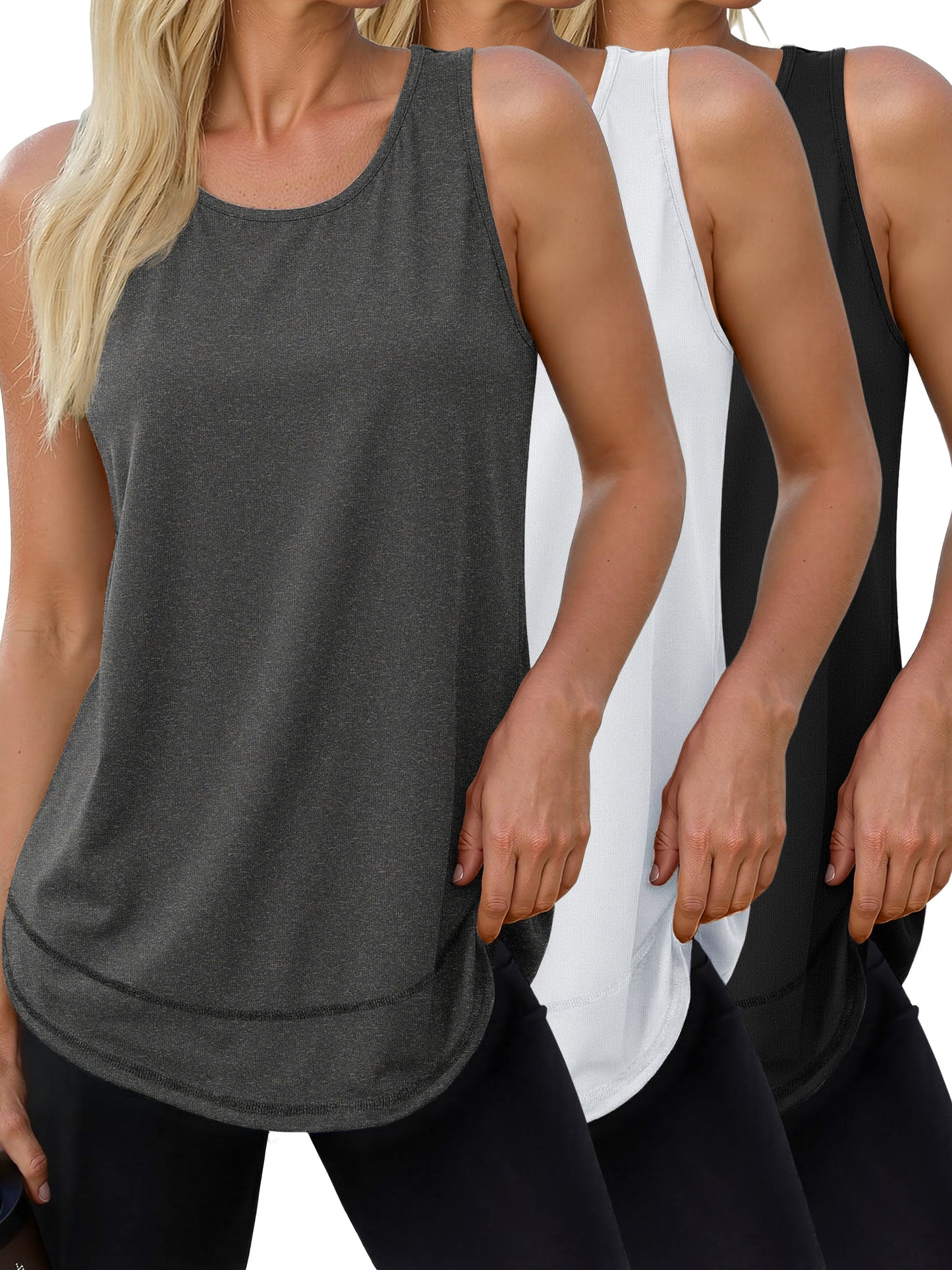 Rosvigor 3 Pack Womens Workout Tank Tops Quick Dry Sleeveless Shirts for Women Loose Fit Tops for Athletic Running Tennis Yoga