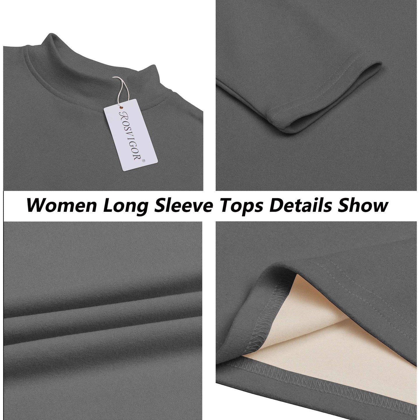 Rosvigor Womens Mock Neck Thermal Shirts Long Sleeve Tops Women Winter Lightweight Fleece Basic Tops