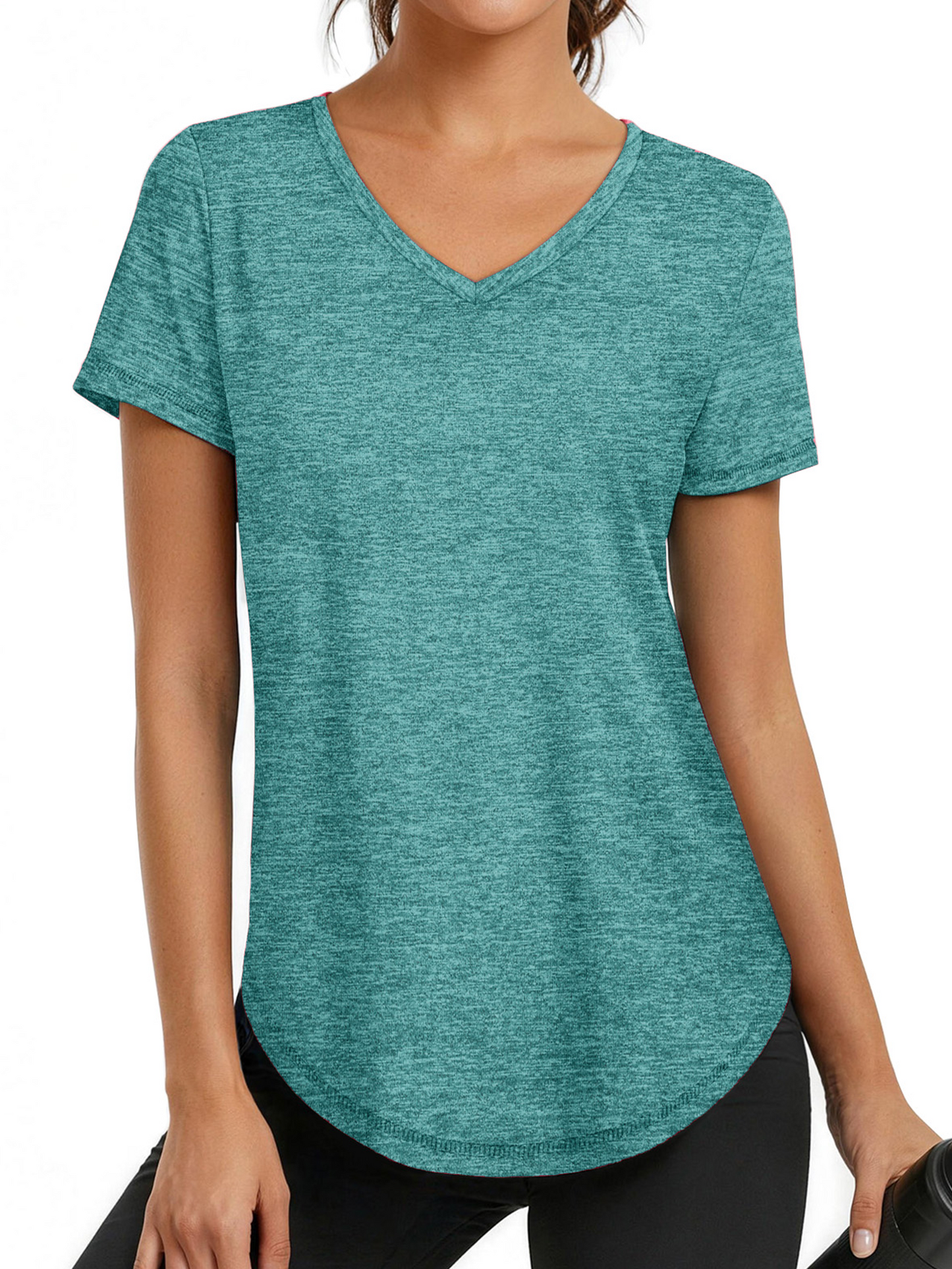 Rosvigor Womens Workout Tops V Neck Tee Shirts Quick Dry Athletic Shirts Women Loose Gym Running Tops