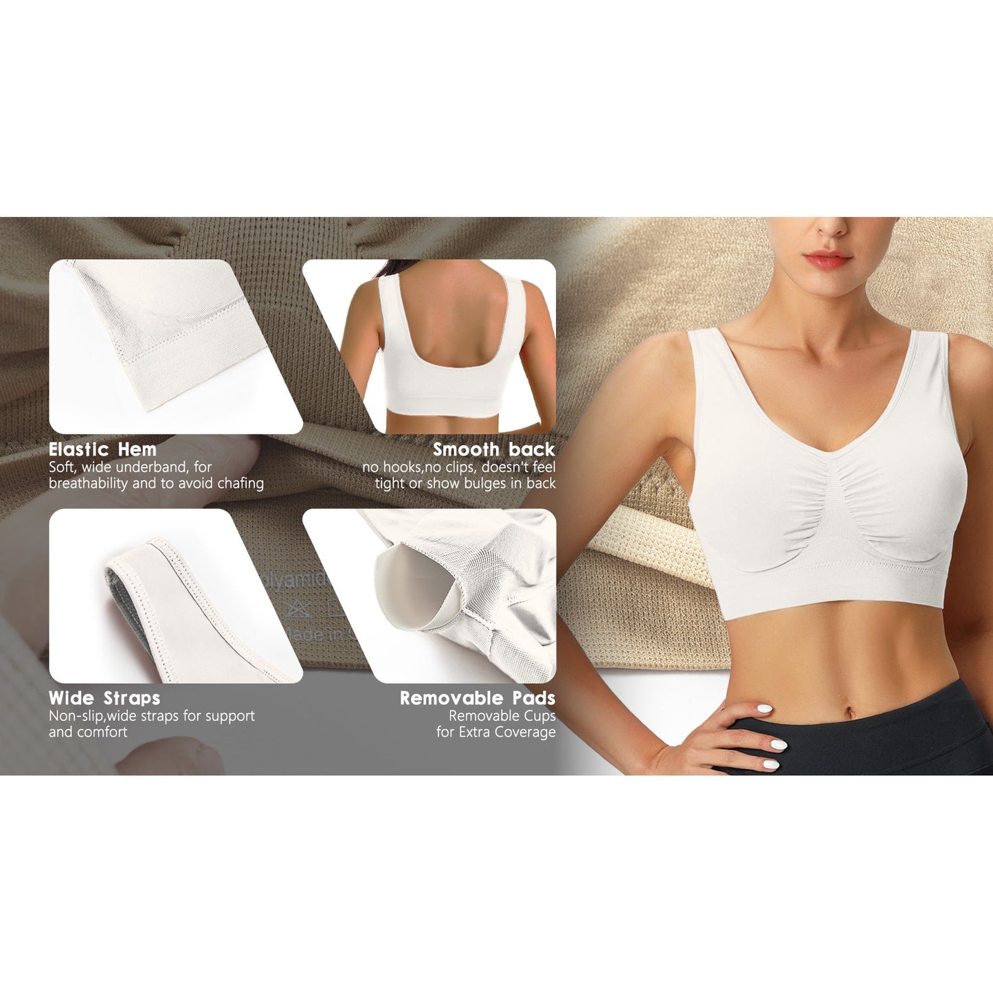Rosvigor 3 Pack Sports Bra for Women Seamless Wirefree Bras Women Comfort Bra with Removable Pads