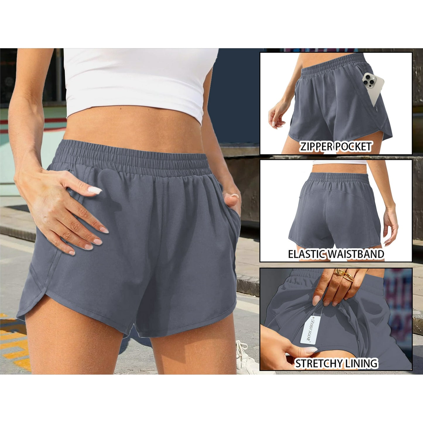 Rosvigor Women Shorts High Waisted Running Shorts Casual Workout Shorts with Pocket