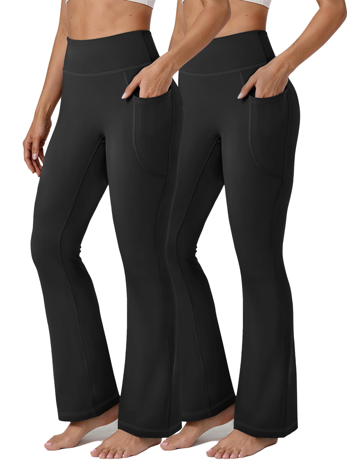 Rosvigor 2 Pack Plus Size Flare Yoga Pants for Women High Waisted Leggings Tummy Control Workout Pants No Front Seam Trousers with Pockets