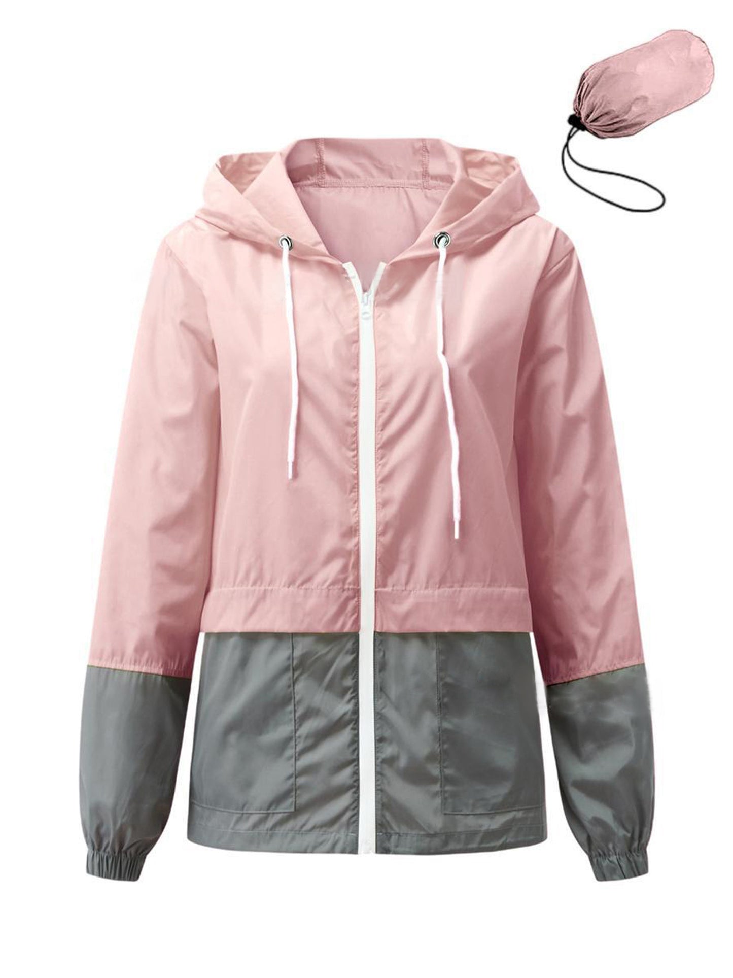 Rosvigor Womens Waterproof Raincoat Lightweight Color Block Jackets Windproof Hooded Jacket with Pockets