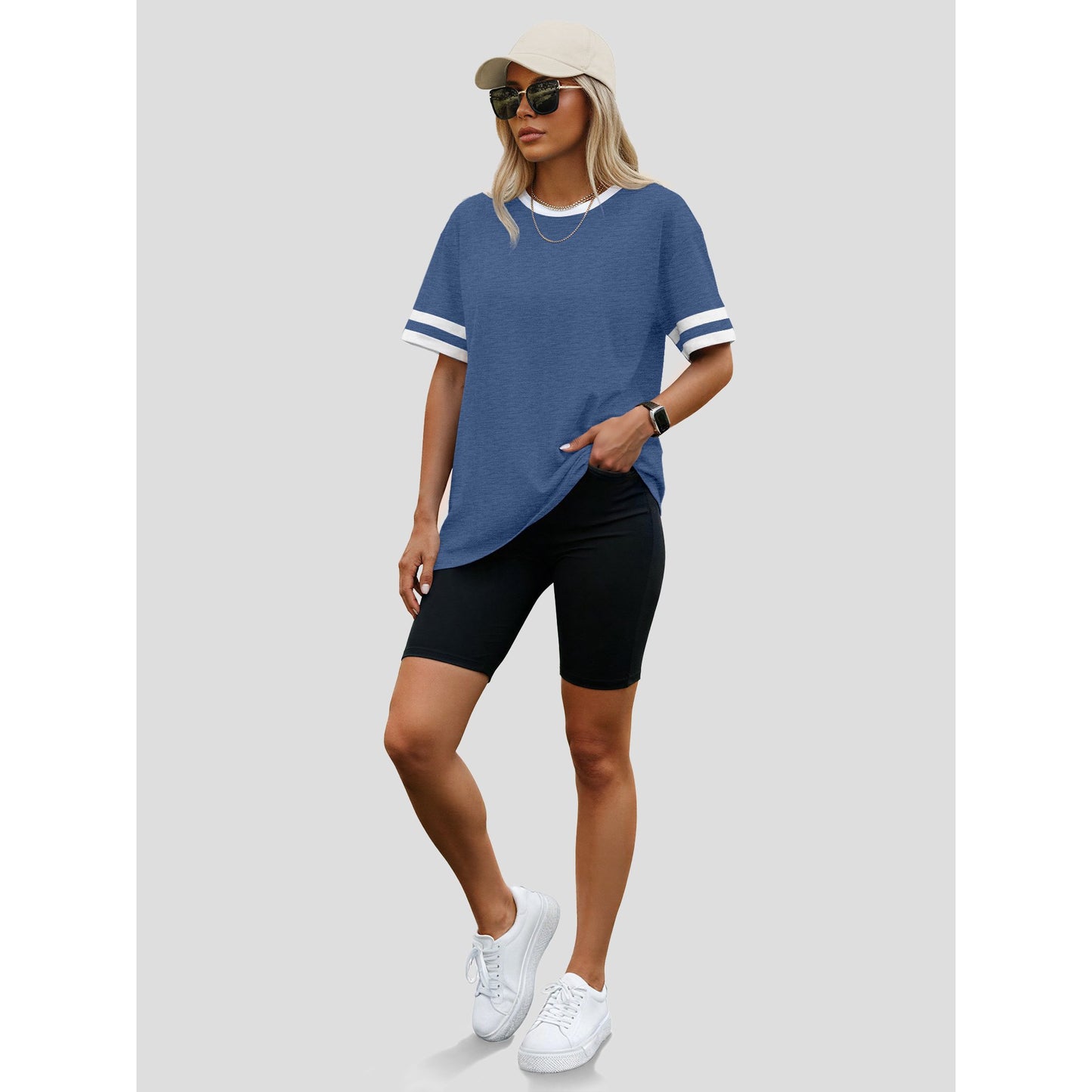 Rosvigor Women Workout Tops Loose Fit Color Block Shirts for Women Shirts Activewear Tops Summer Blouses