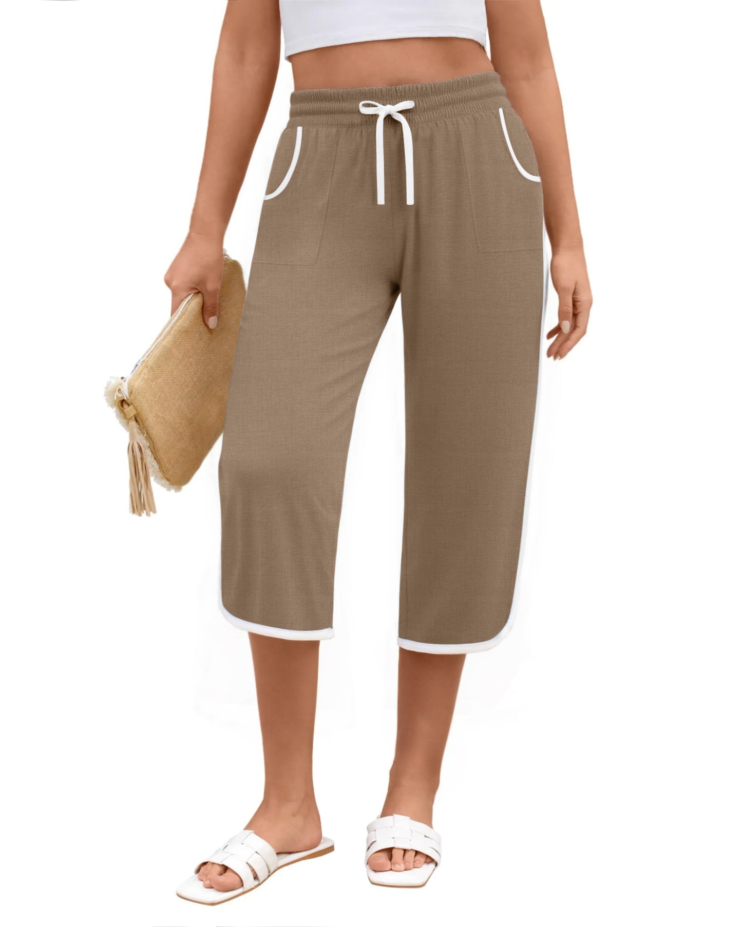 Rosvigor Capris Pants for Women High Waisted Lightweight Pants Summer Casual Joggers with Pockets