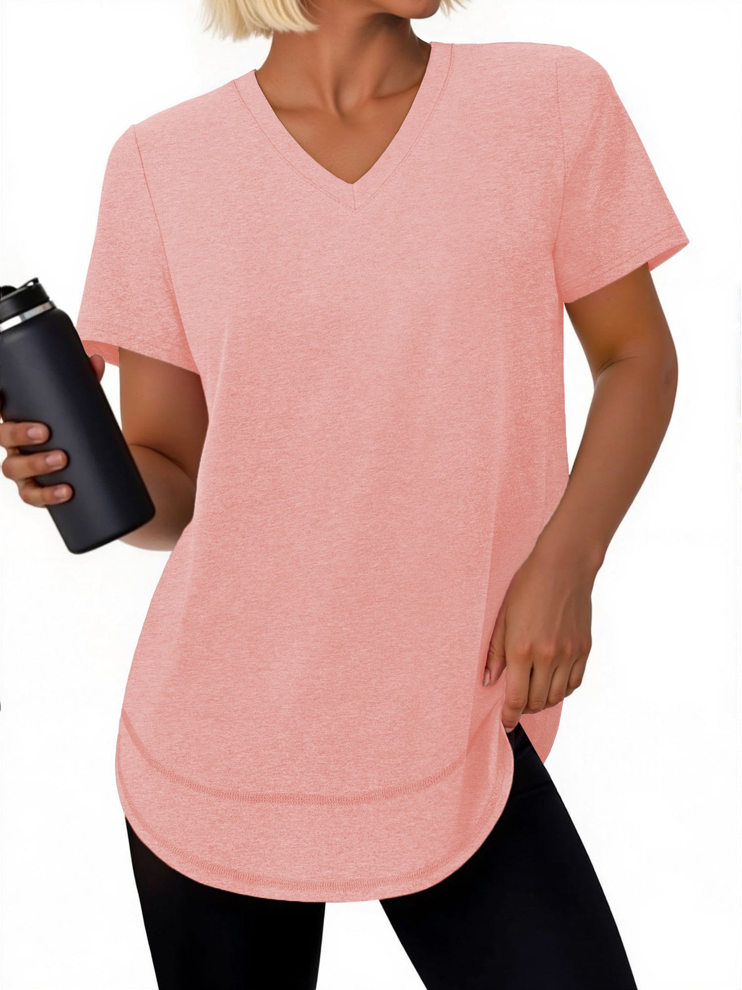 Rosvigor Womens Workout Tops V Neck T Shirts Comfy Athletic Shirts Loose Women Activewear Top for Gym Running Yoga