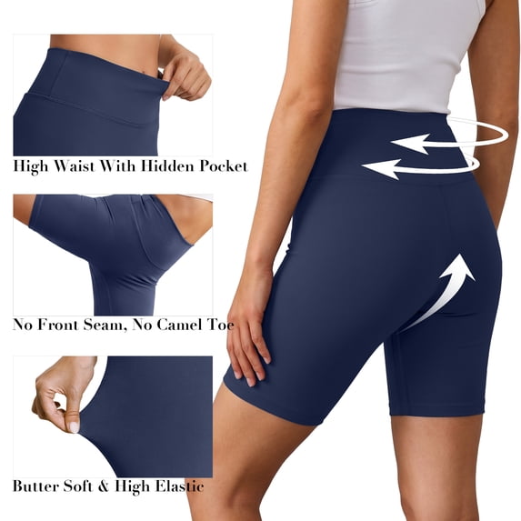Rosvigor 2 Pack Women’s Biker Shorts 8" High Waisted Yoga Shorts with Pockets No Front Seam Workout Running Gym Athletic Shorts