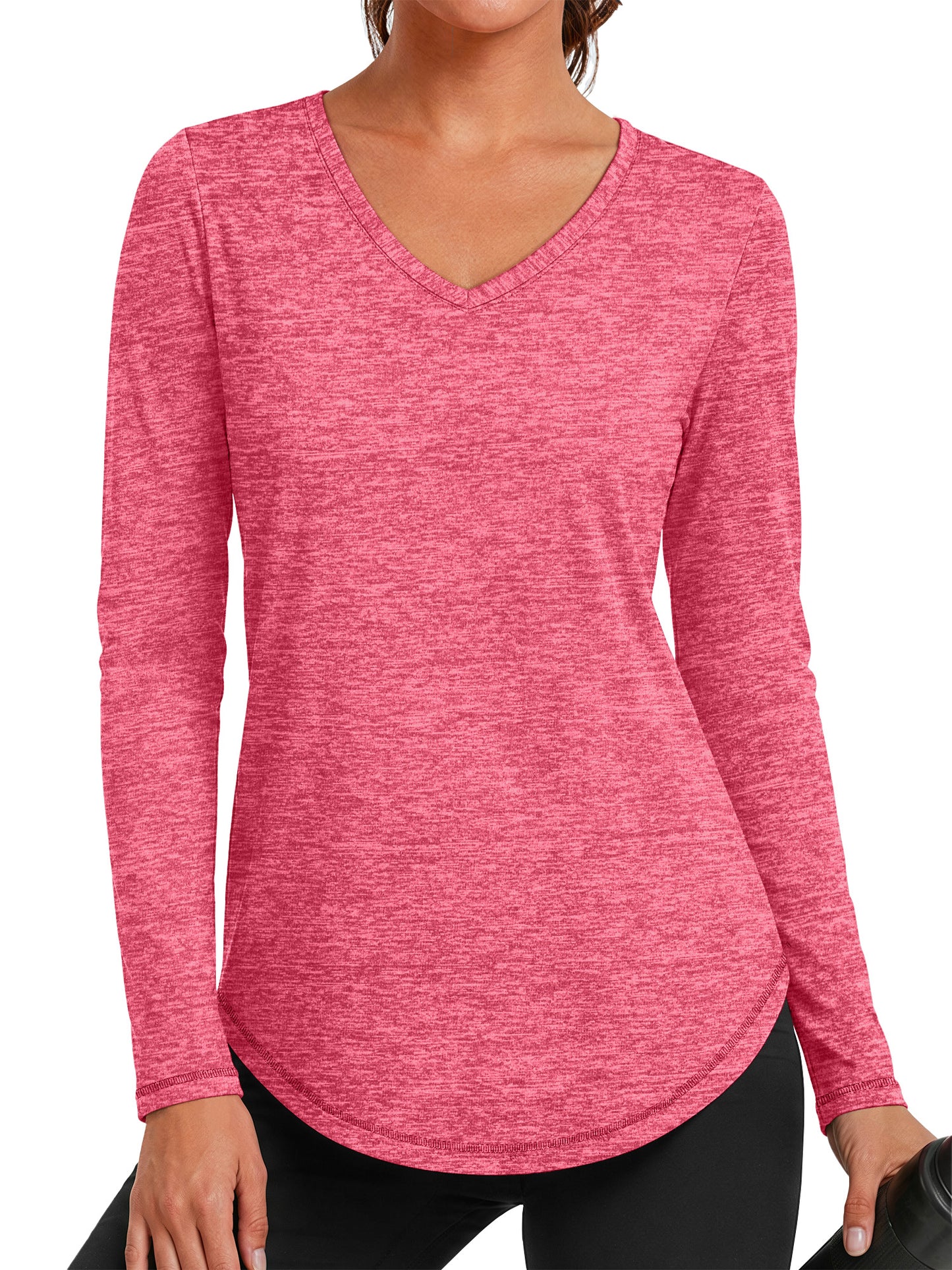 Rosvigor Womens Long Sleeve Workout Tops V Neck Athletic Shirts Quick Dry Running Gym Yoga Tops Loose Fit Activewear