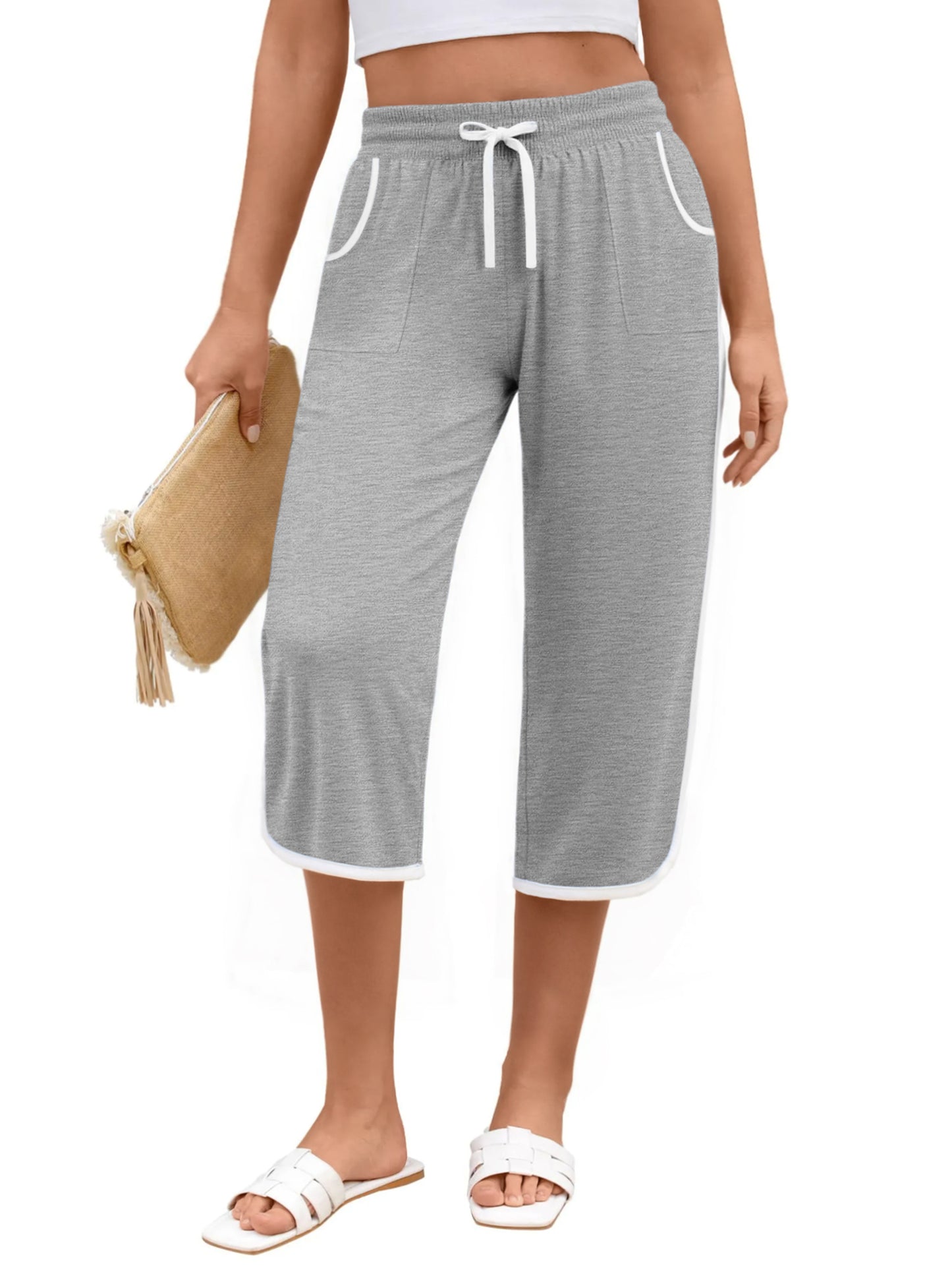 Rosvigor Capris Pants for Women High Waisted Lightweight Pants Summer Casual Joggers with Pockets