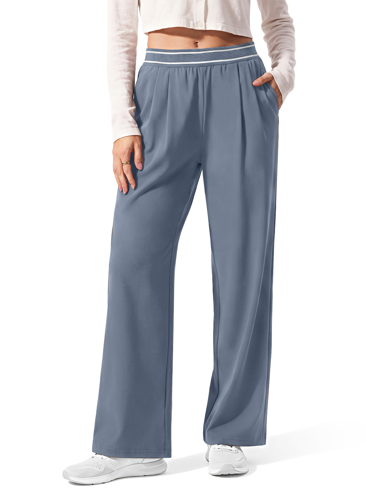Rosvigor Women Yoga Pants High Waisted Athletic Pants Lightweight Straight Leg Workout Travel Pants with Pockets