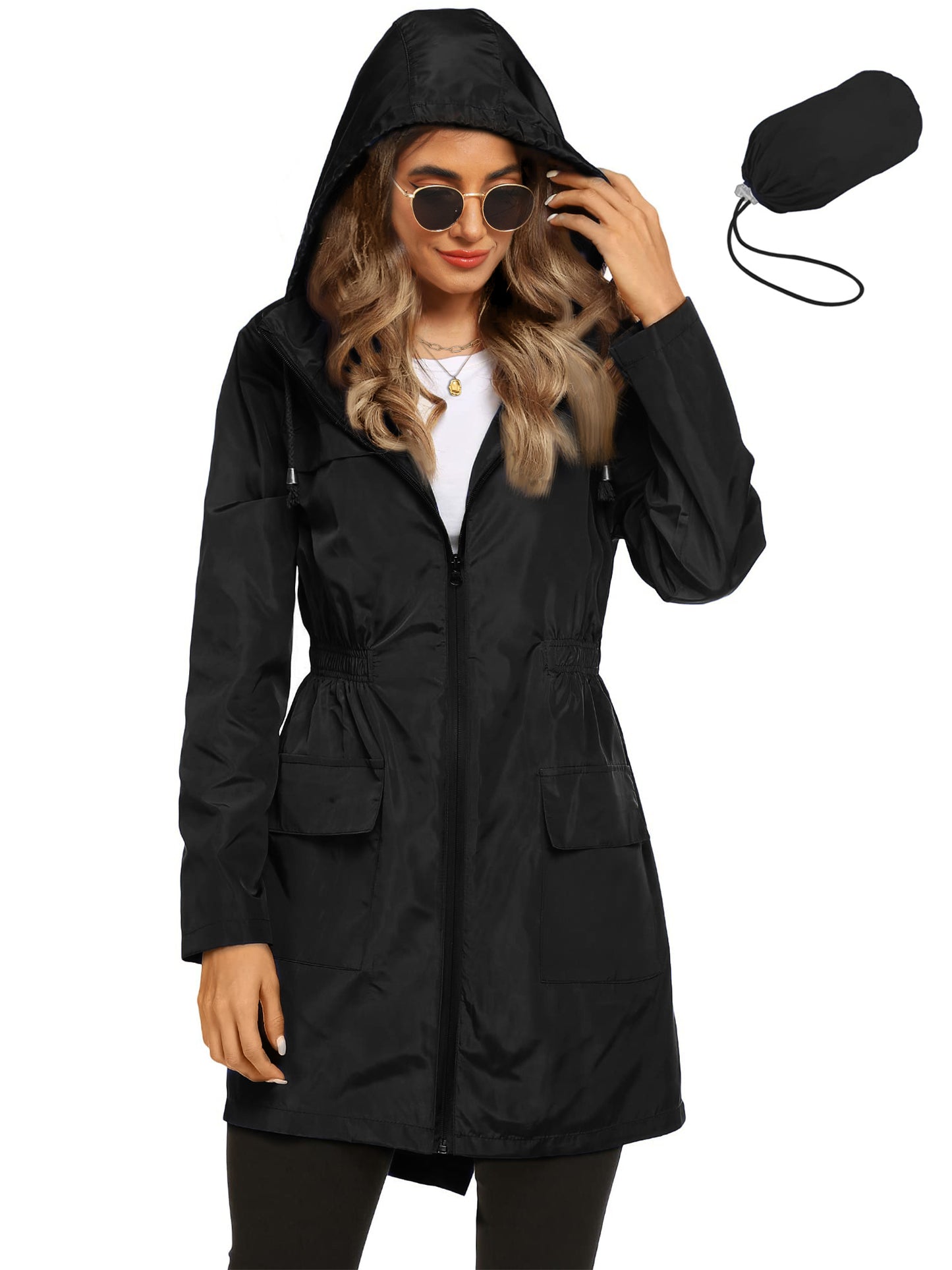 Rosvigor Womens Lightweight Jackets Windbreaker Jackets Woman Long Waterproof Hooded Raincoat with Pockets