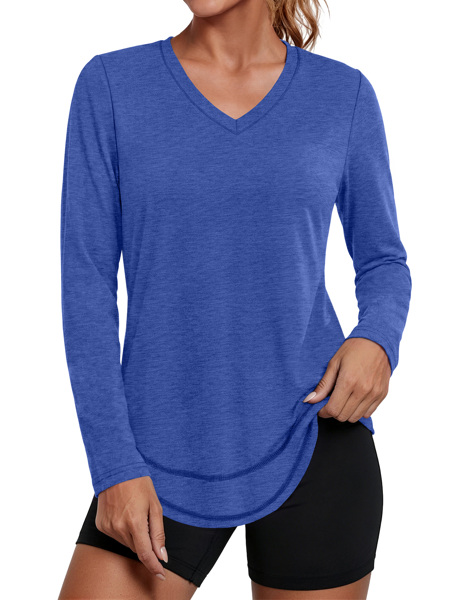Rosvigor Womens V Neck Workout Tops Long Sleeve Athletic Shirts Loose Lightweight Womens Activewear for Running Yoga Gym