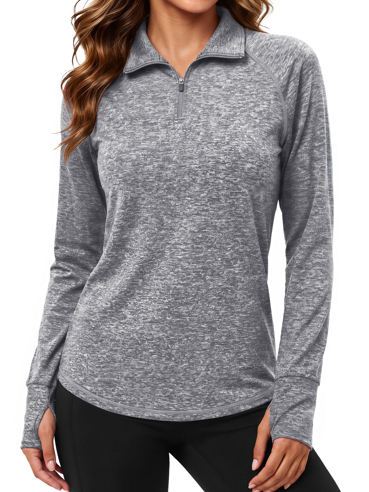 Rosvigor Womens Quarter Zip Pullover Sweatshirt Long Sleeve Athletic Shirts Loose Pullover Activewear Tops with Thumb Holes