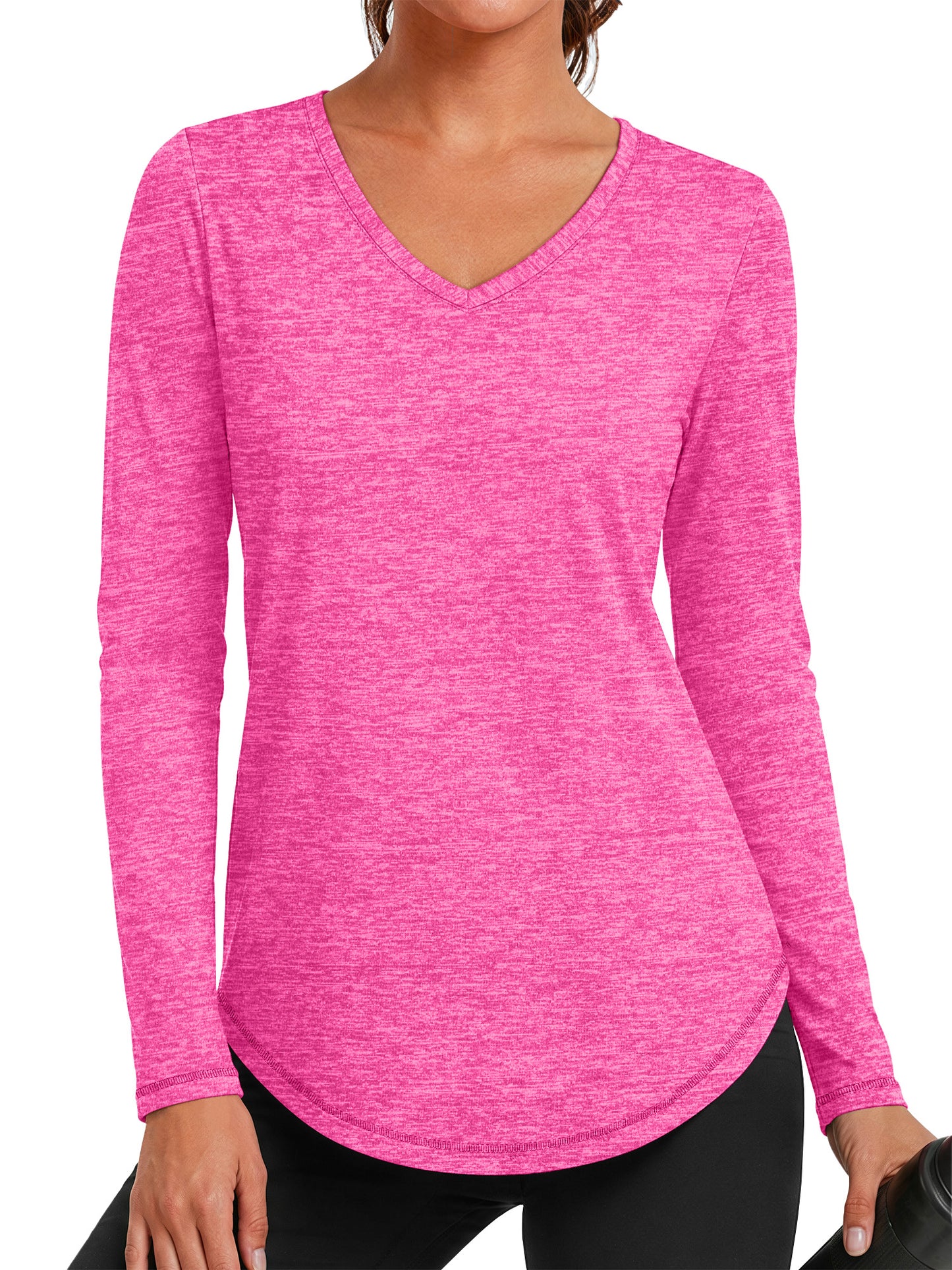 Rosvigor Womens Long Sleeve Workout Tops V Neck Athletic Shirts Quick Dry Running Gym Yoga Tops Loose Fit Activewear