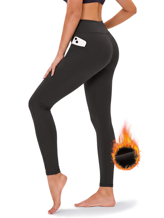 Rosvigor 2 Pack Fleece Lined Yoga Leggings for Women High Waisted Tummy Control Thermal Workout Leggings Winter Warm Pants with Pockets