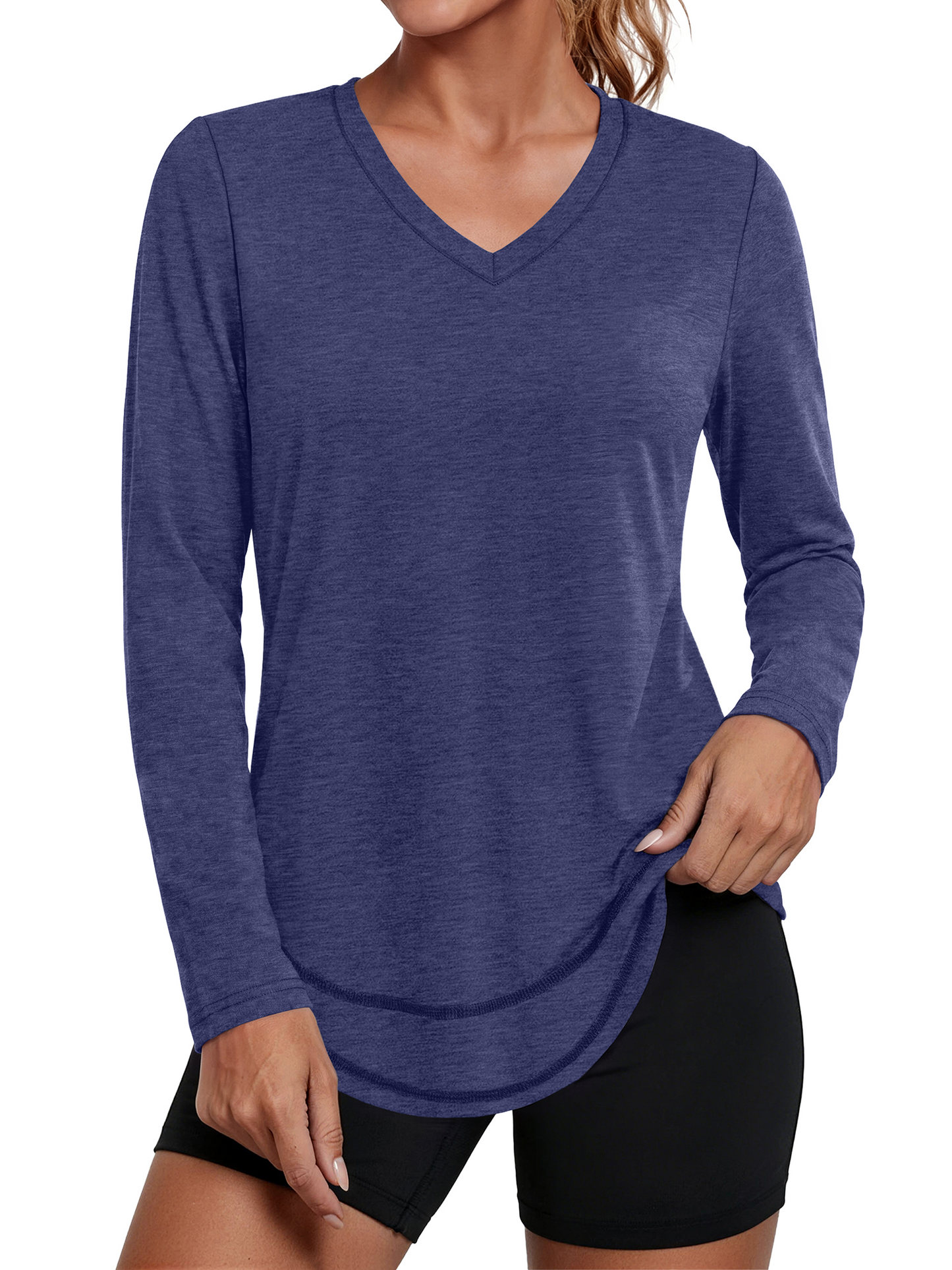 Rosvigor Womens V Neck Workout Tops Long Sleeve Athletic Shirts Loose Lightweight Womens Activewear for Running Yoga Gym