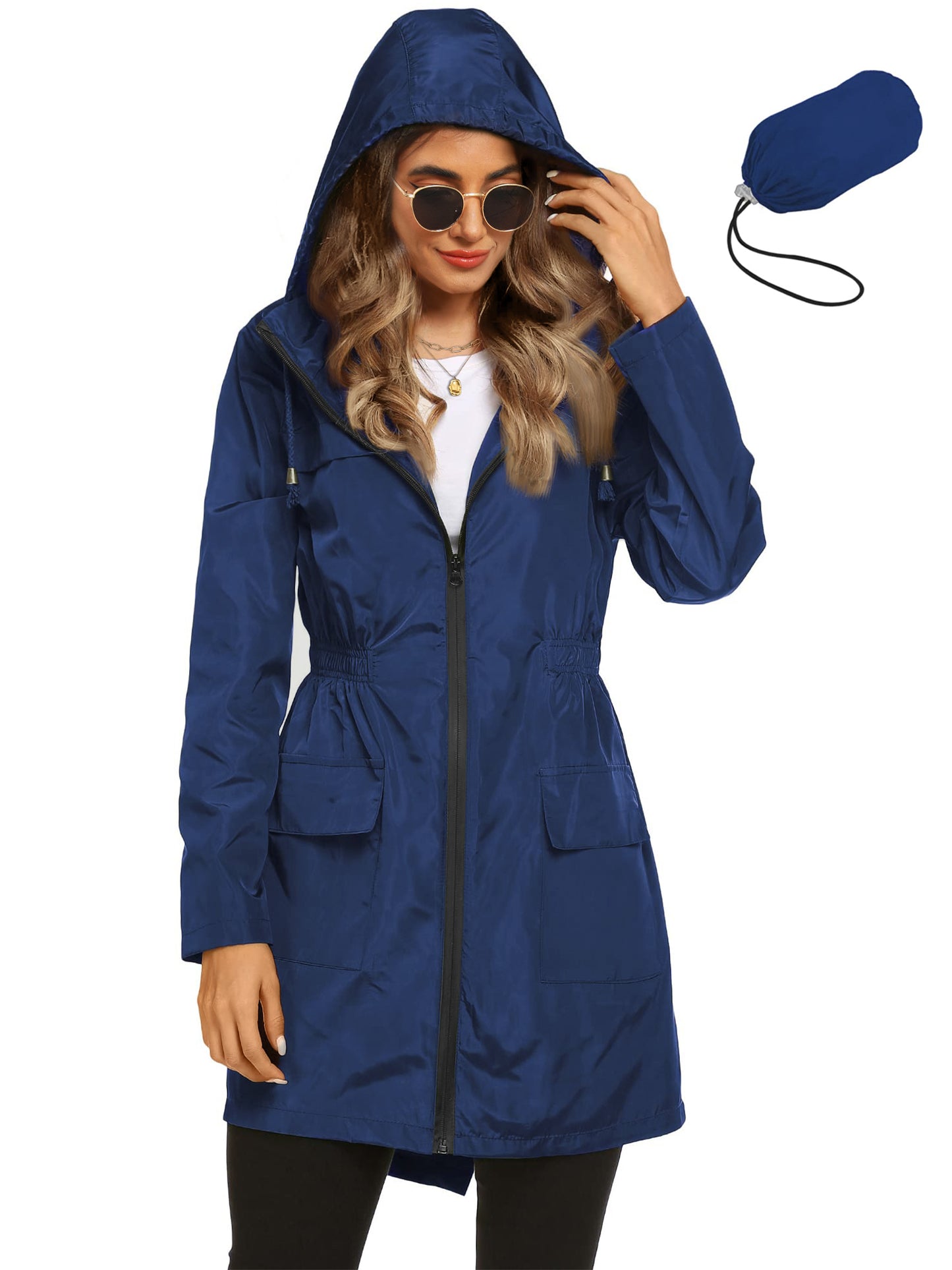 Rosvigor Womens Lightweight Jackets Windbreaker Jackets Woman Long Waterproof Hooded Raincoat with Pockets