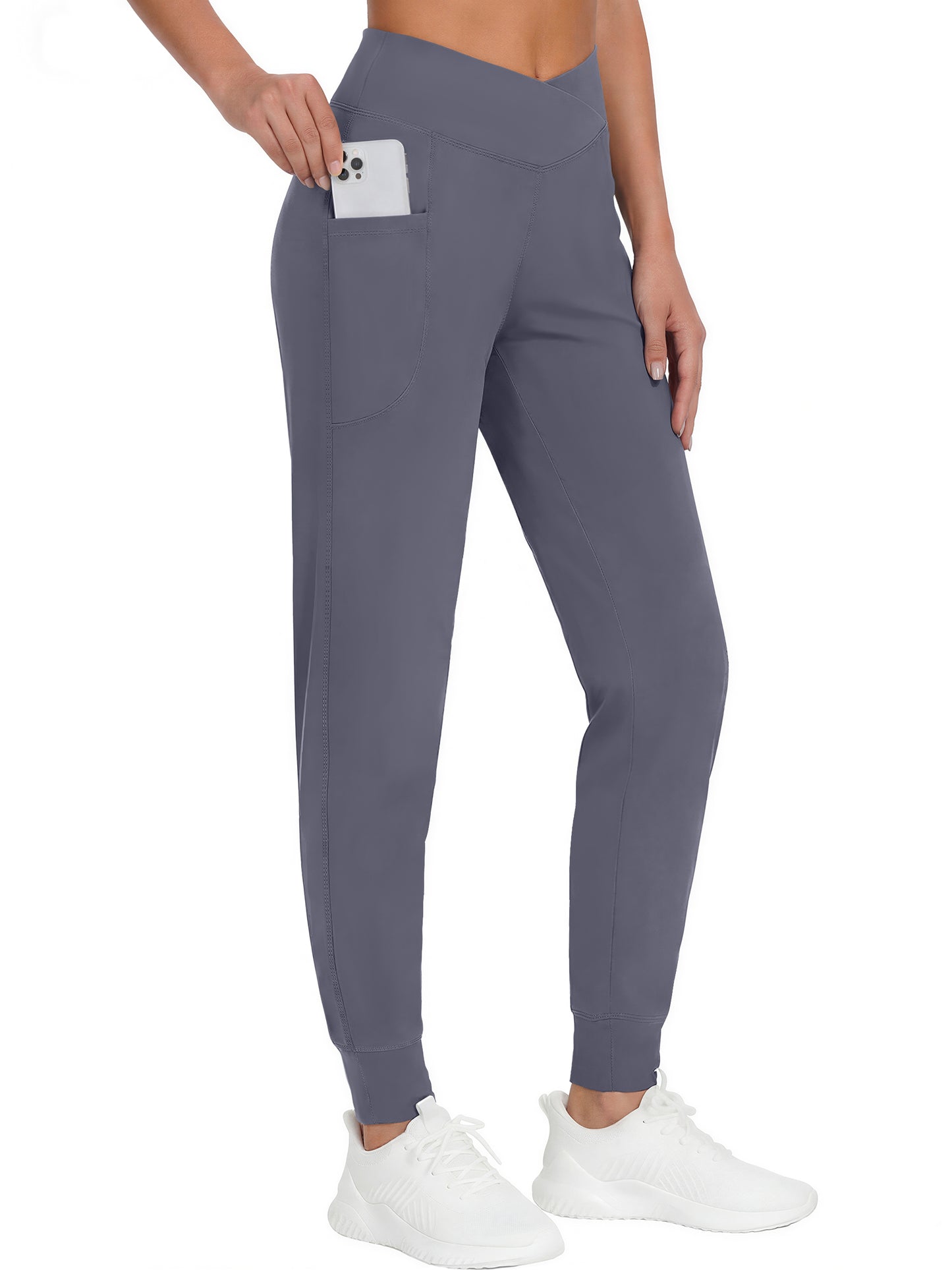 Rosvigor Yoga Joggers Women Athletic Pants for Women Elastic Crossover High Waisted Tapered Casual Pants with Pockets