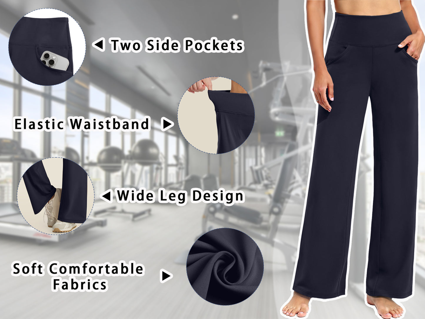 Rosvigor Wide Leg Yoga Pants Women High Waisted Pants Loose Casual Pants with Pockets