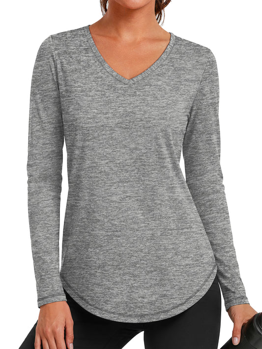 Rosvigor Womens Long Sleeve Workout Tops V Neck Athletic Shirts Quick Dry Running Gym Yoga Tops Loose Fit Activewear