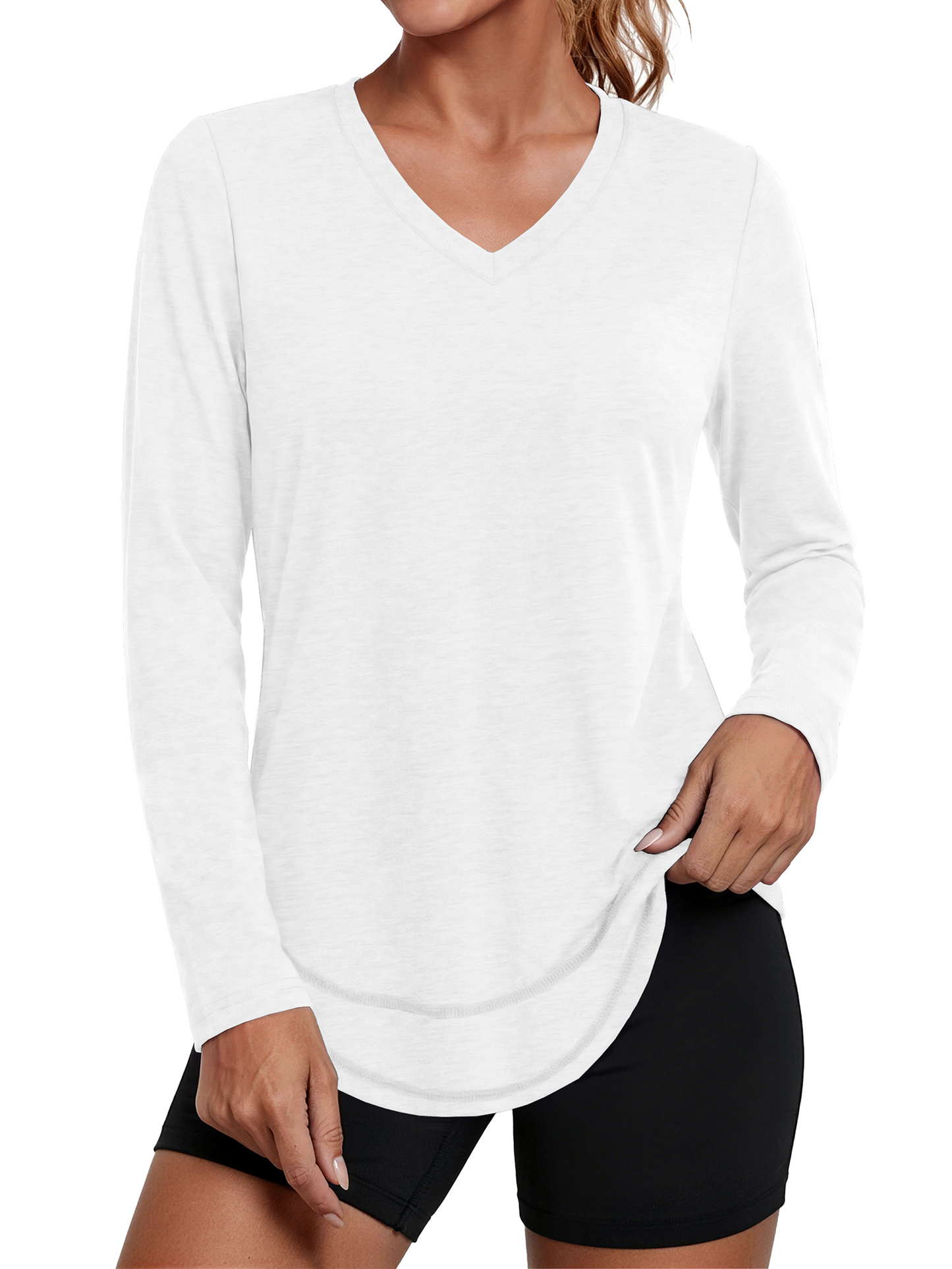 Rosvigor Womens V Neck Workout Tops Long Sleeve Athletic Shirts Loose Lightweight Womens Activewear for Running Yoga Gym