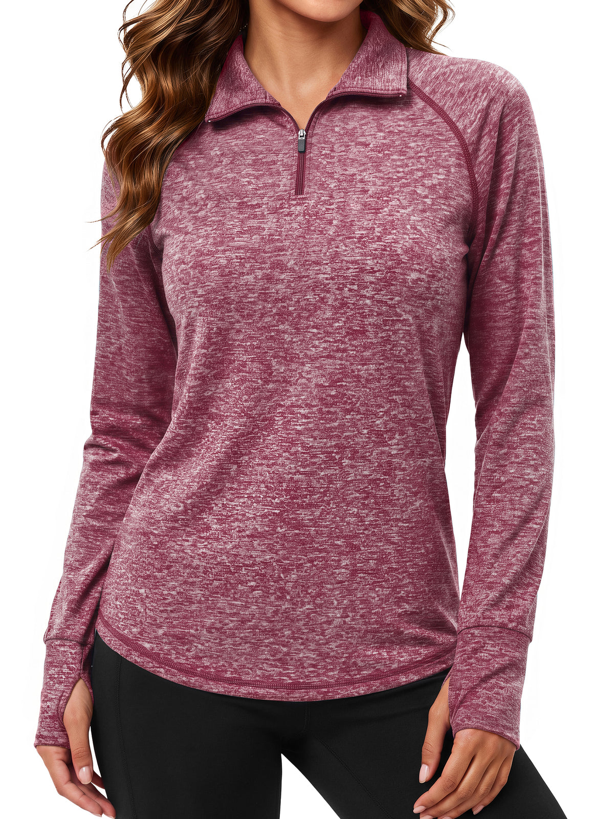 Rosvigor Womens Quarter Zip Pullover Sweatshirt Long Sleeve Athletic Shirts Loose Pullover Activewear Tops with Thumb Holes