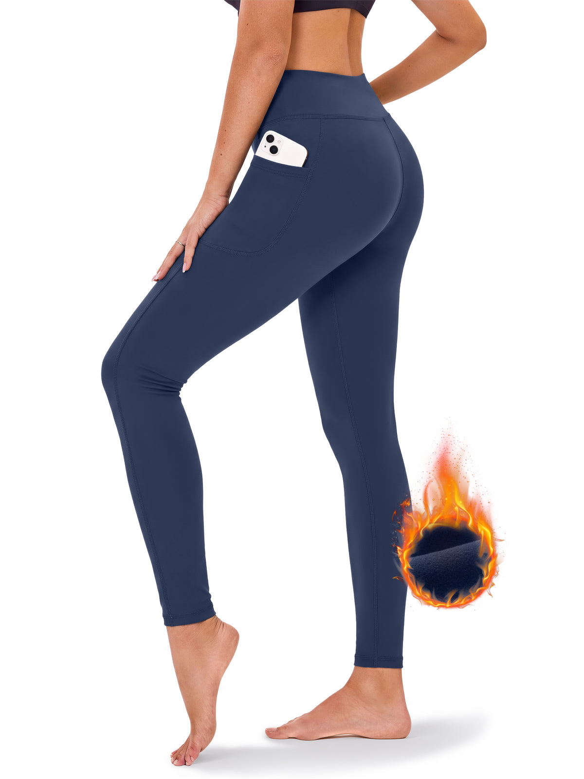 Rosvigor Fleece Lined Yoga Leggings for Women High Waisted Tummy Control Thermal Workout Leggings Winter Warm Pants with Pockets