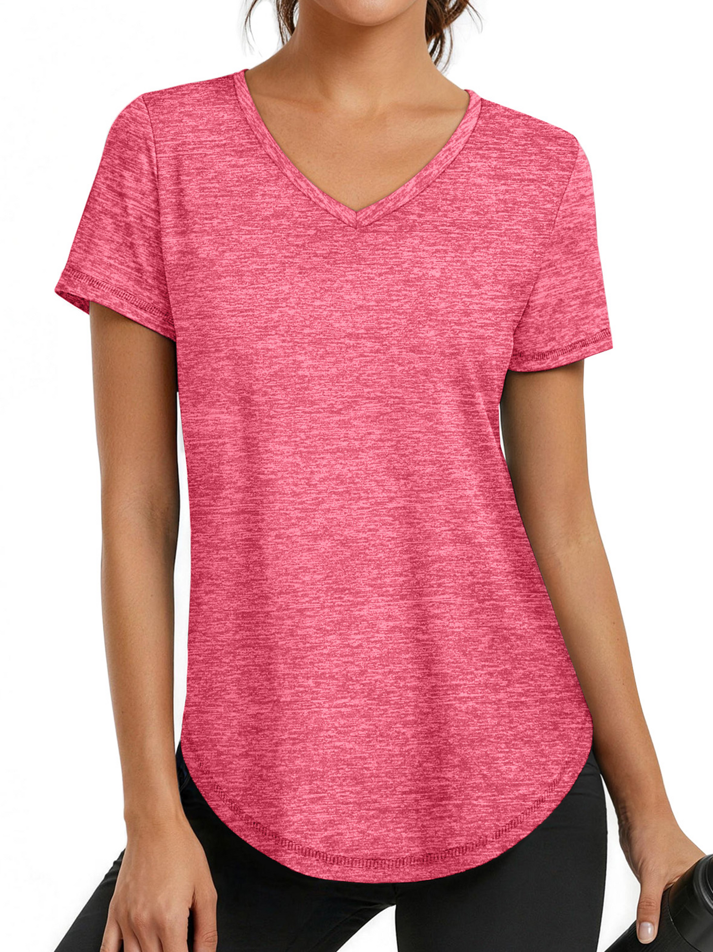 Rosvigor Womens Workout Tops V Neck Tee Shirts Quick Dry Athletic Shirts Women Loose Gym Running Tops