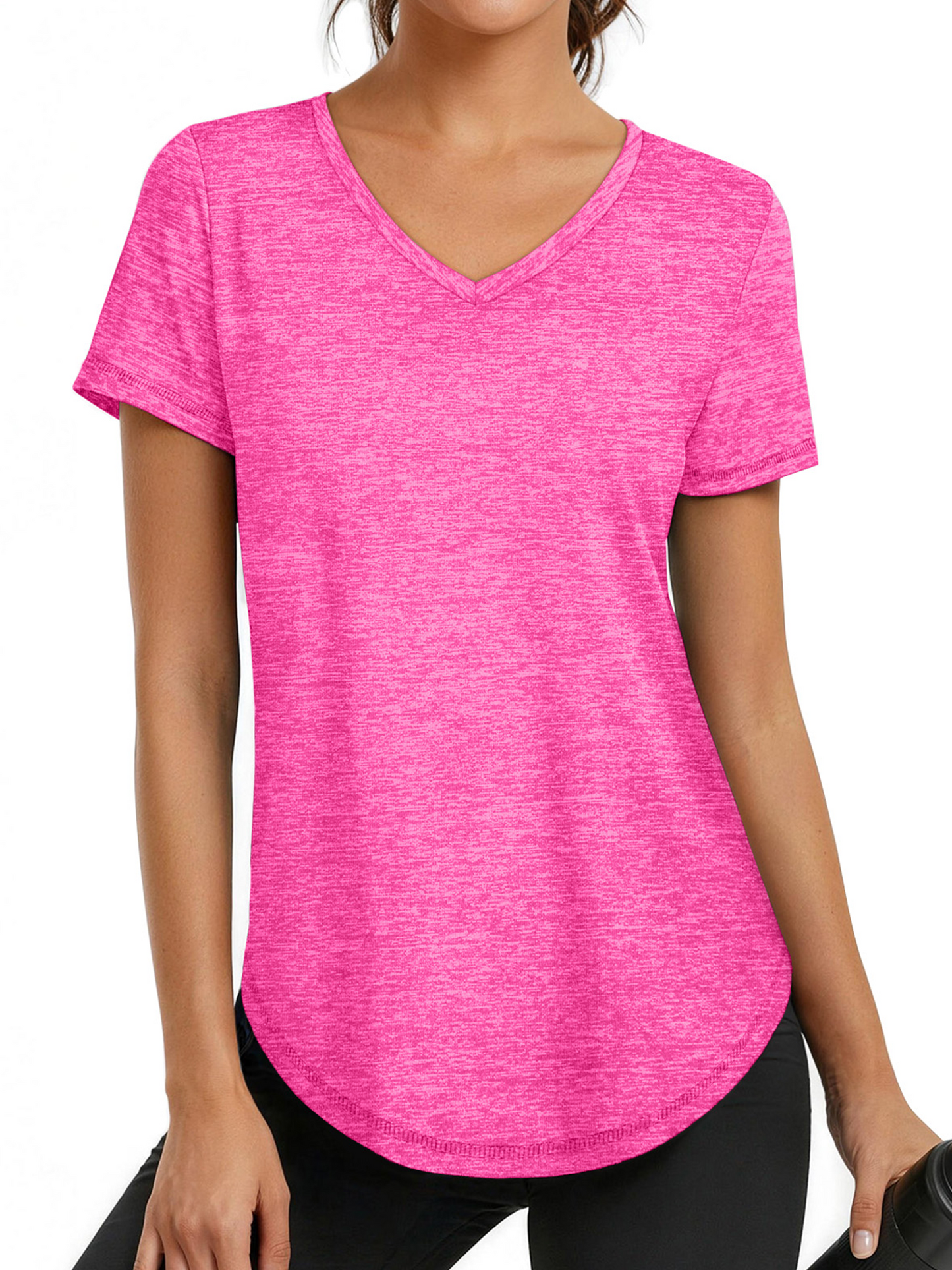 Rosvigor Womens Workout Tops V Neck Tee Shirts Quick Dry Athletic Shirts Women Loose Gym Running Tops