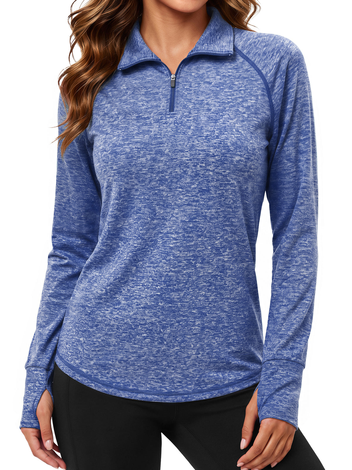 Rosvigor Womens Quarter Zip Pullover Sweatshirt Long Sleeve Athletic Shirts Loose Pullover Activewear Tops with Thumb Holes