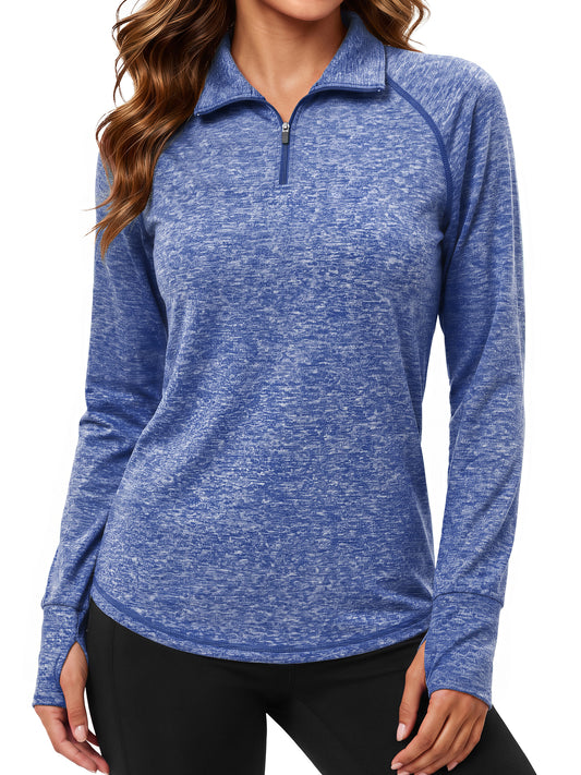 Rosvigor Womens Quarter Zip Pullover Sweatshirt Long Sleeve Athletic Shirts Loose Pullover Activewear Tops with Thumb Holes
