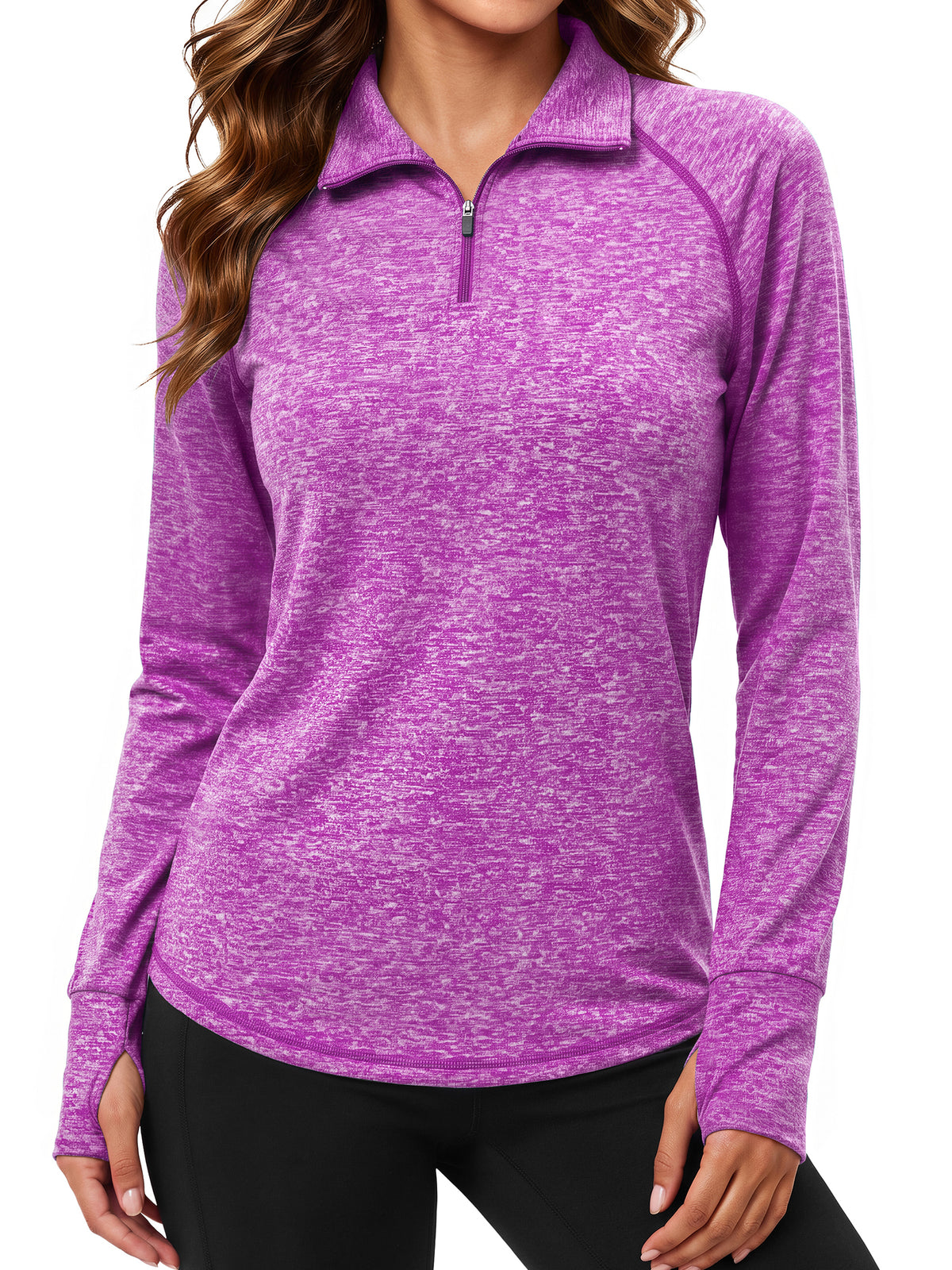Rosvigor Womens Quarter Zip Pullover Sweatshirt Long Sleeve Athletic Shirts Loose Pullover Activewear Tops with Thumb Holes