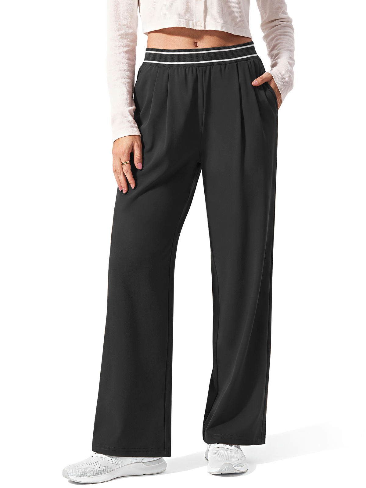 Rosvigor Women Yoga Pants High Waisted Athletic Pants Lightweight Straight Leg Workout Travel Pants with Pockets