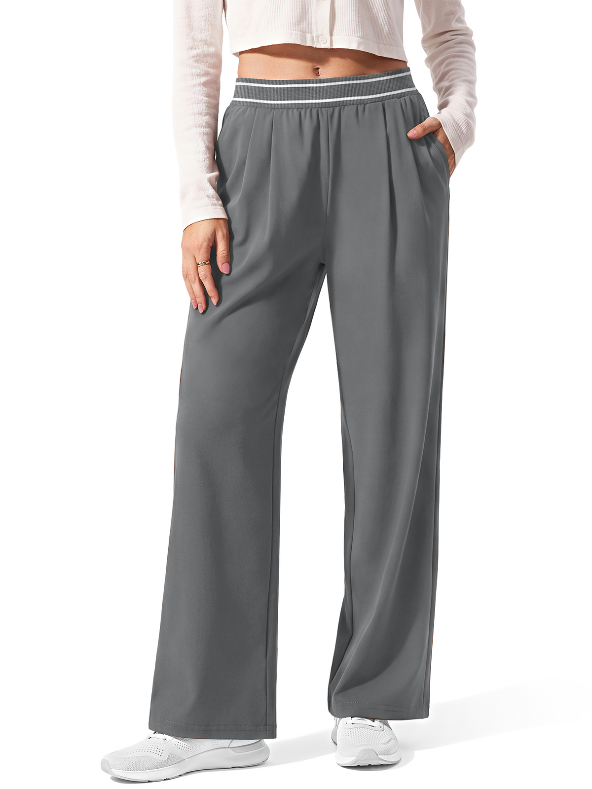 Rosvigor Women Yoga Pants High Waisted Athletic Pants Lightweight Straight Leg Workout Travel Pants with Pockets