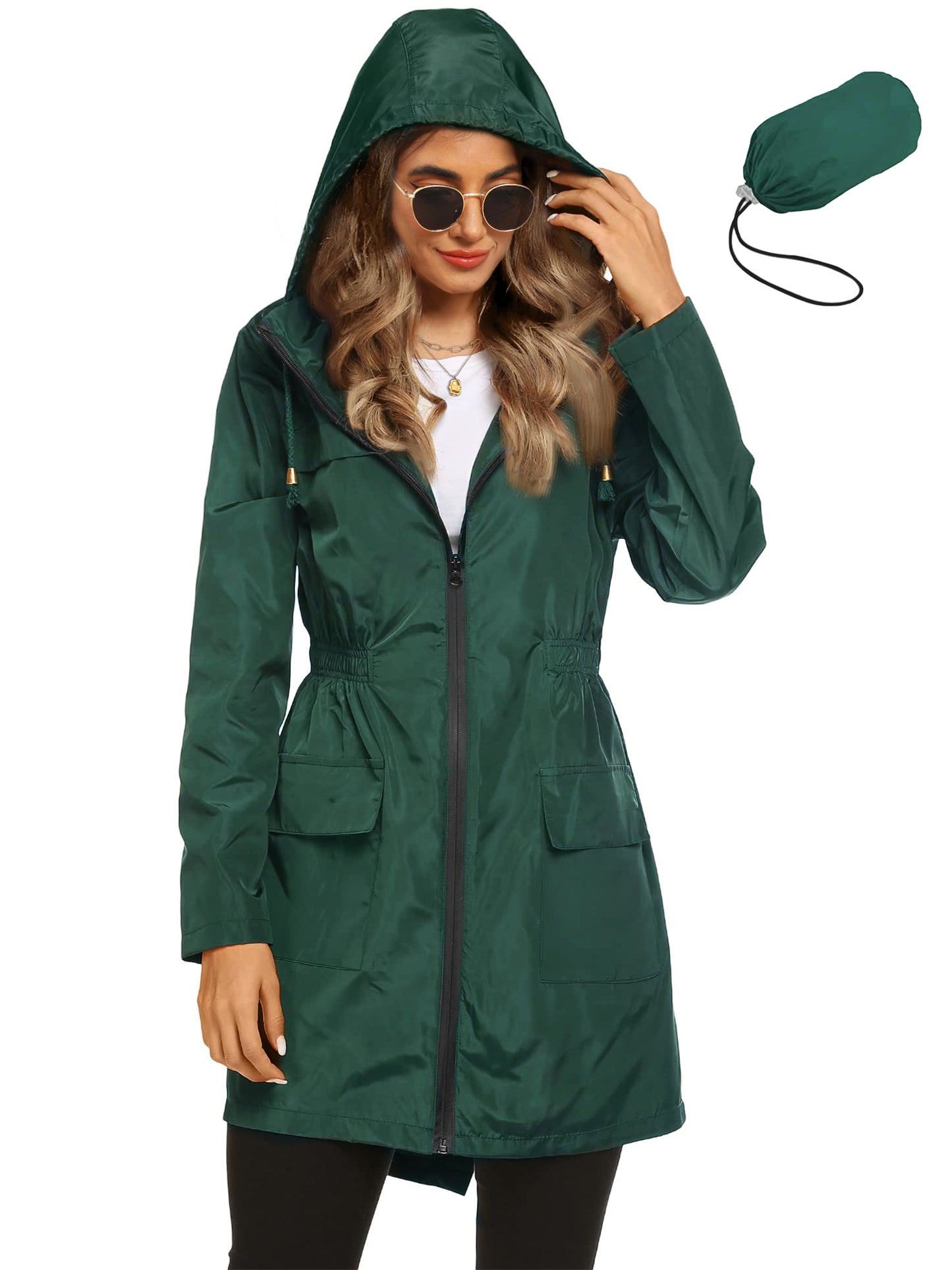 Rosvigor Womens Lightweight Jackets Windbreaker Jackets Woman Long Waterproof Hooded Raincoat with Pockets