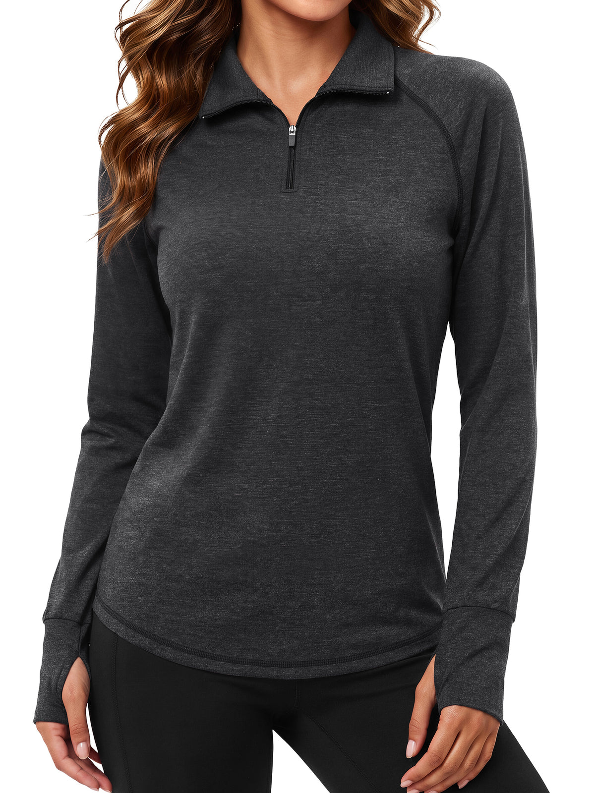 Rosvigor Womens Quarter Zip Pullover Sweatshirt Long Sleeve Athletic Shirts Loose Pullover Activewear Tops with Thumb Holes