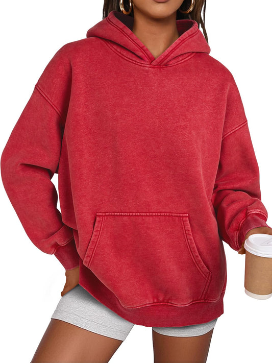 Rosvigor Womens Oversized Hoodie Vintage Washed Sweatshirts Fashion Long Sleeve Pullover for Fall Winter